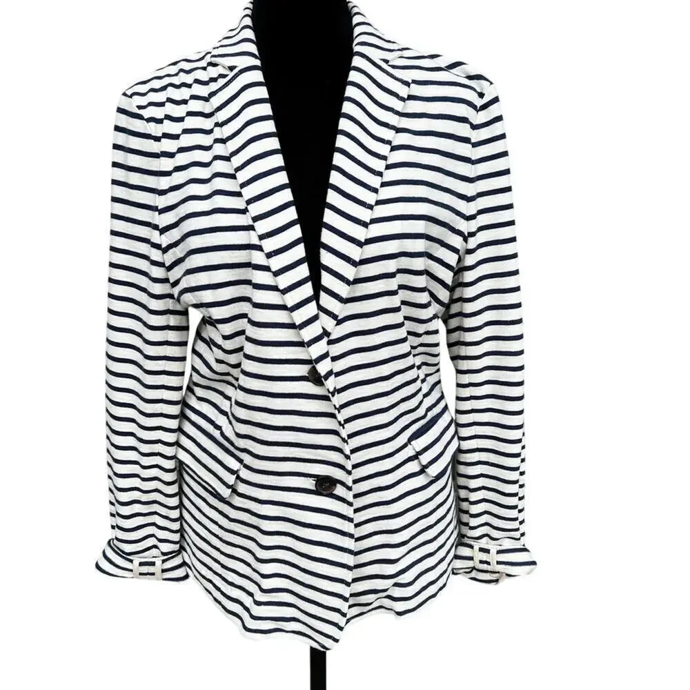 J.CREW size M blazer cream with navy stripes cotton